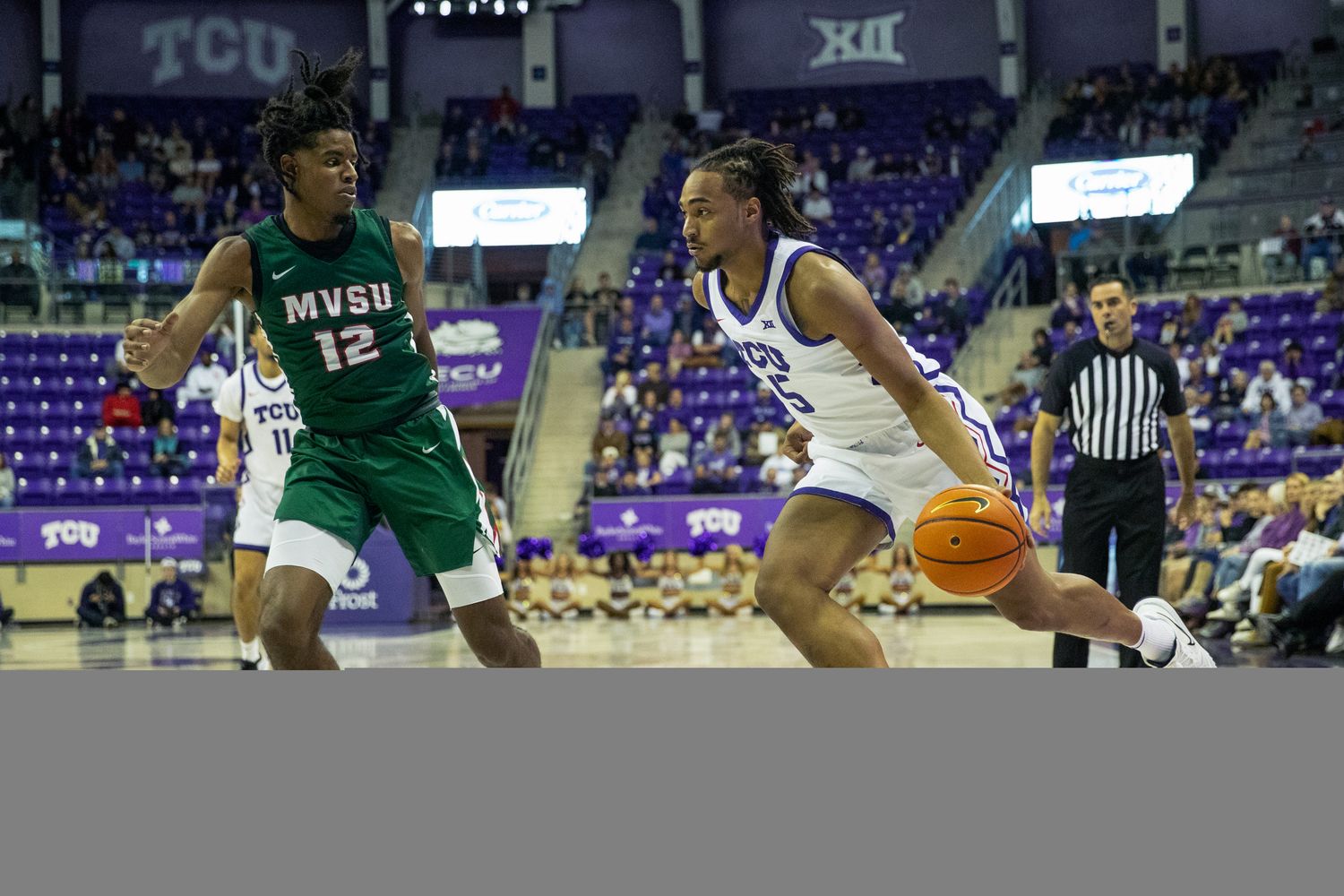TCU men's basketball player Chuck O'Bannon Jr against Mississippi Valley State on November 17, 2023